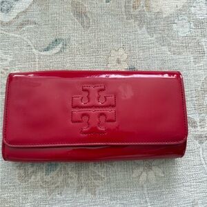 Tory Burch Glossy Red Patent Leather Clutch Wallet